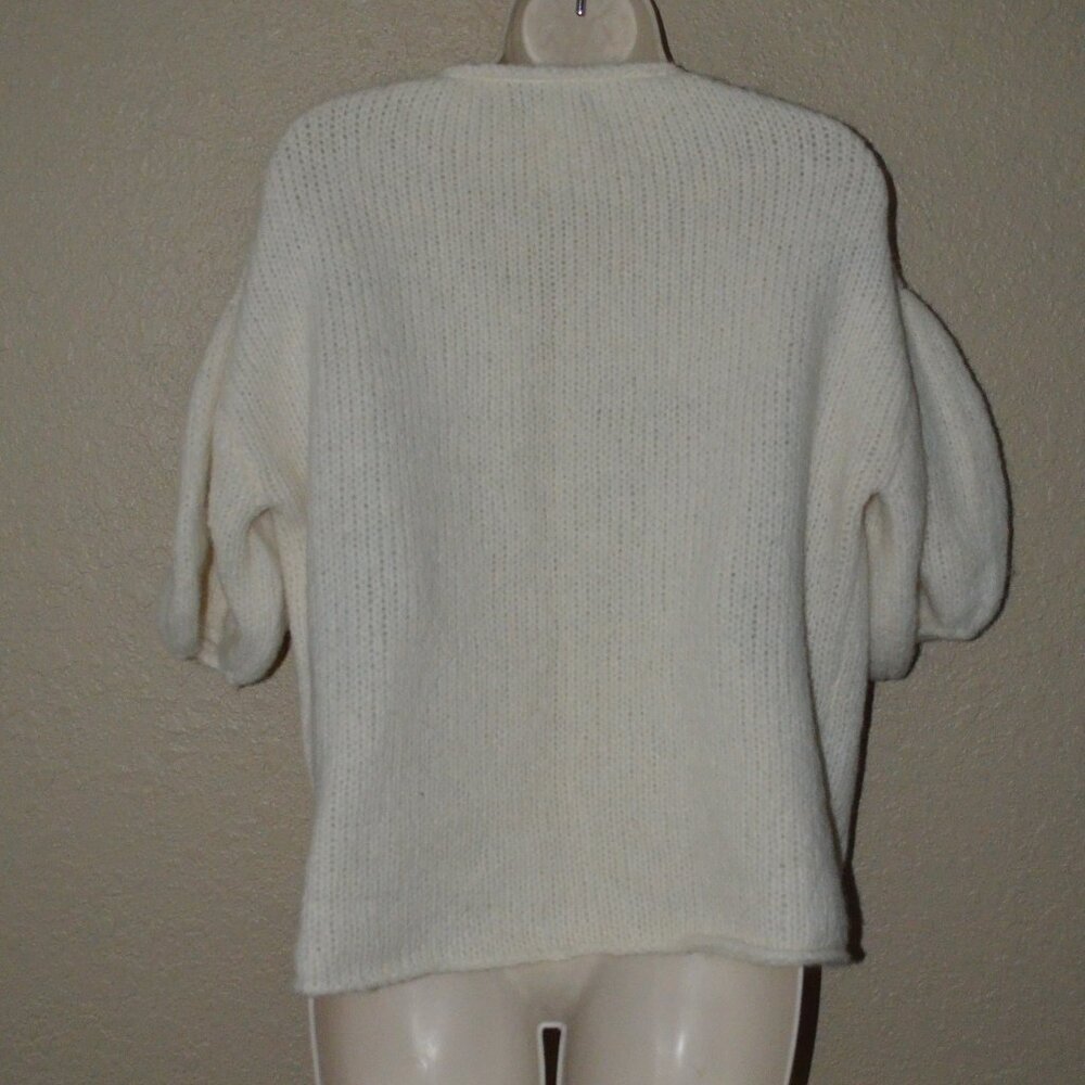 NWOT XS Louiza Babouryan Ivory Cashmere Open Front Puff Sleeve Cardigan Sweater - Picture 5 of 6